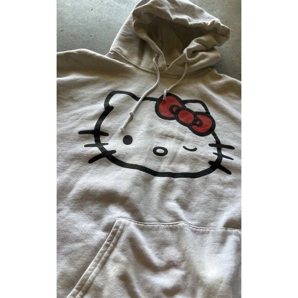 Hello Kitty Women’s Sz Large Sweater Hoodie Sanrio White Wink Hello Kitty - Picture 11 of 14